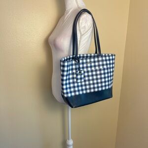 Blue Gingham Kate Spade Tote Bag Preppy Coastal Summer Shoulder Bag Large